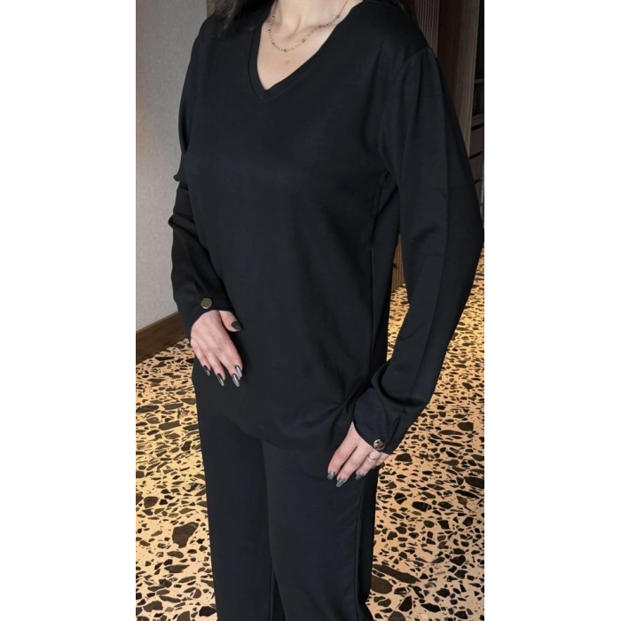 Kadın V Yaka Bluz Ve Pantolon Ikili Takım