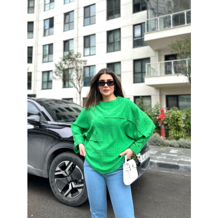 Kadın Yarasa Kol Aerobin Kumaş Bluz