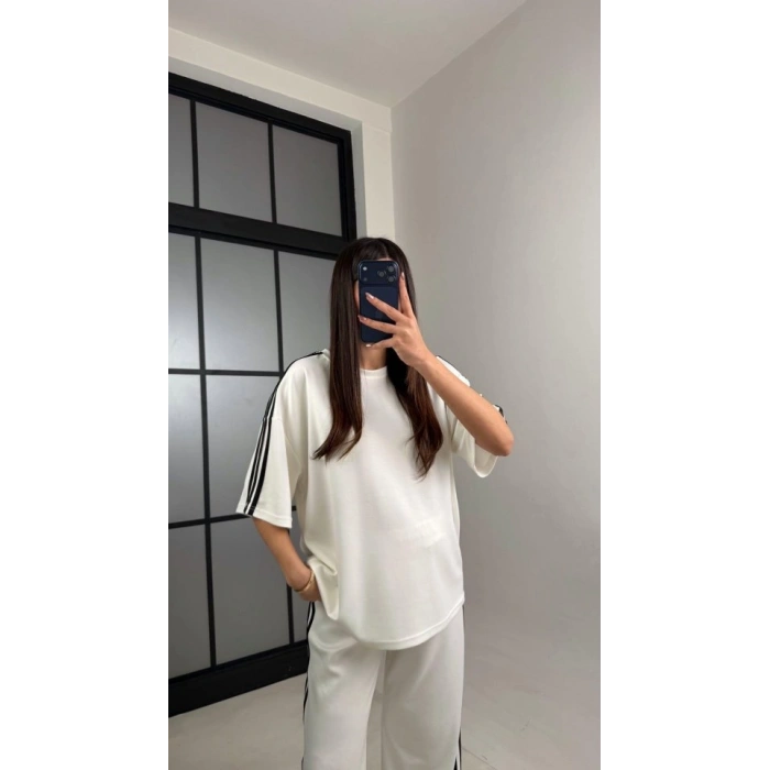 Kadın Yarasa Kol Yanları şerit Detay Modal Kumaş Ikili Takım