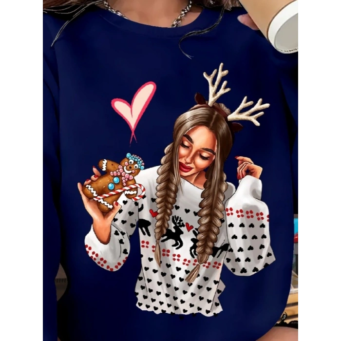 Kadın Yılbaşı özel Uzun Kollu Bisiklet Yaka Desenli Viskon Iki Iplik Bluz