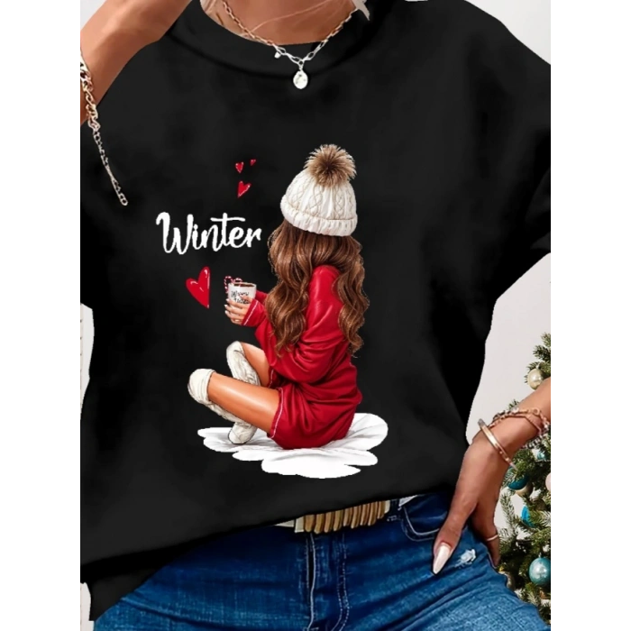 Kadın Yılbaşı Özel Uzun Kollu Bisiklet Yaka Desenli Viskon Iki Iplik Bluz