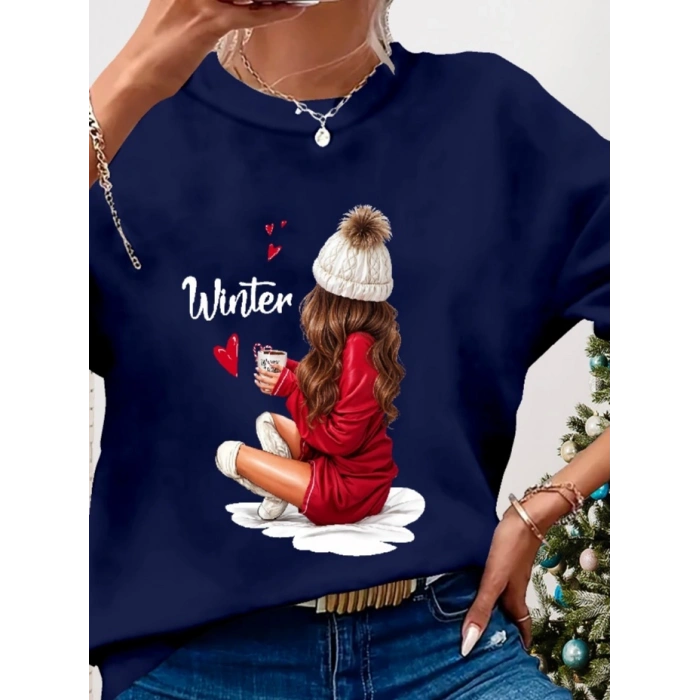 Kadın Yılbaşı Özel Uzun Kollu Bisiklet Yaka Desenli Viskon Iki Iplik Bluz