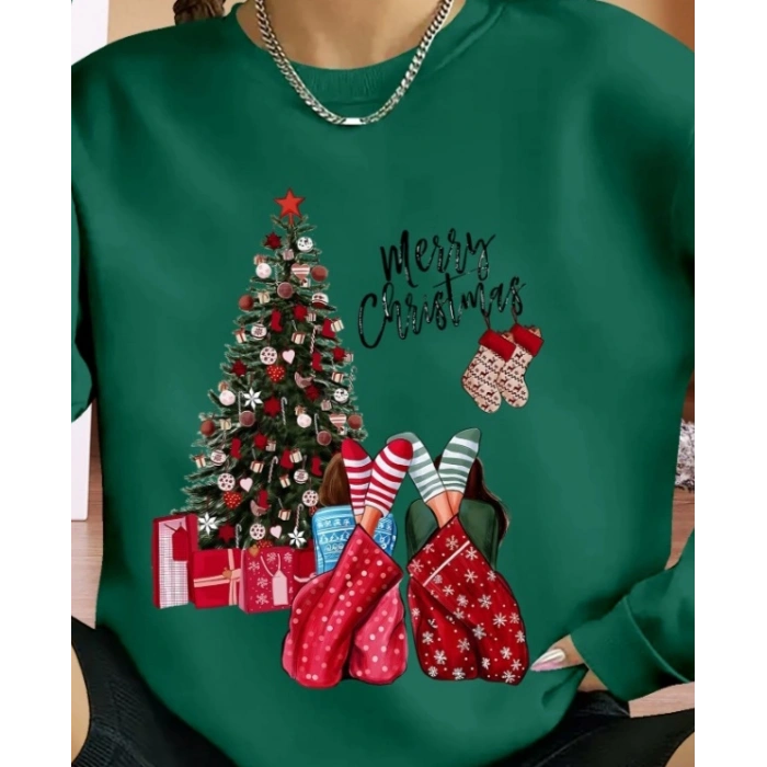 Kadın Yılbaşı Özel Uzun Kollu Bisiklet Yaka Viskon Iki Iplik Bluz