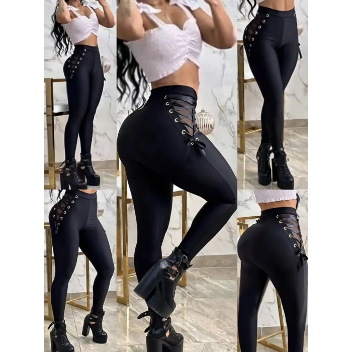 Kadın Yüksek Bel çapraz Bağcıklı Tül Detaylı Dalgıç Tayt