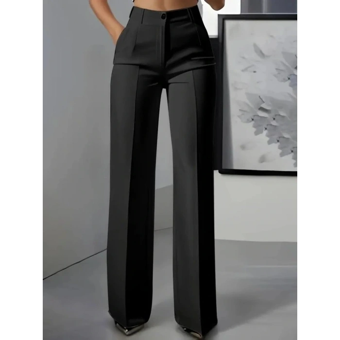 Kadın Yüksek Bel Cepli Ithal Krep Pantolon