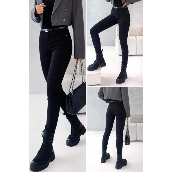 Kadın Yüksek Bel Cepli Kemersiz Kot Pantolon