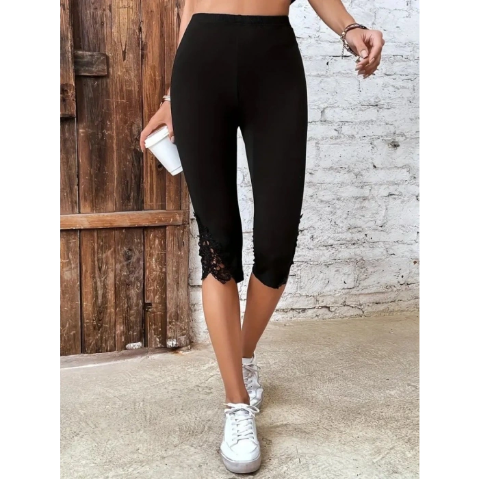 Kadın Yüksek Bel Dantelli Dalgıç Tayt