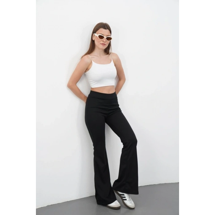 Kadın Yüksek Bel Krep Kumaş Bol Paça Pantolon