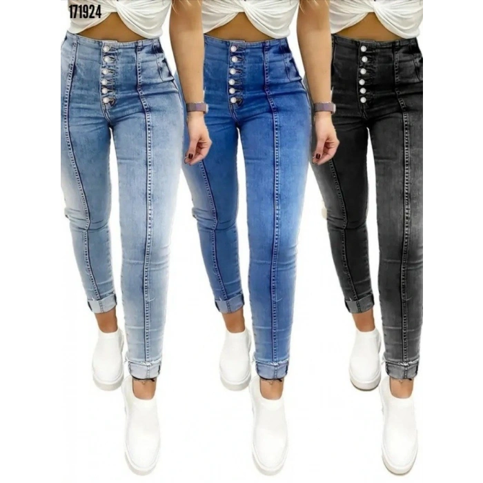 Kadın Yüksek Bel önden Düğmeli Jean Pantolon