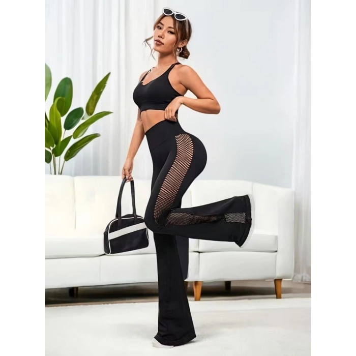 Kadın Yüksek Bel Yandan File Görünümlü Dalgıç Tayt