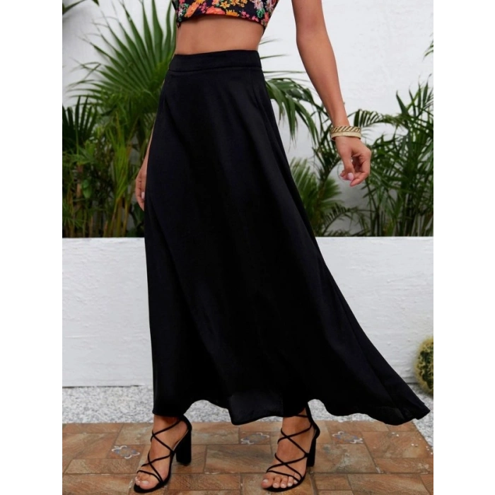 Kadın Yüksek Bel Yandan Yırtmaçlı Uzun Sandy Etek