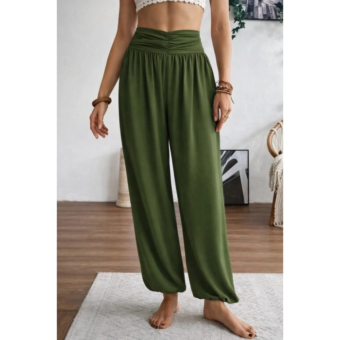 Kadın Yüksel Bel Yoğun Büzgü Detaylı Aerobin Pantolon