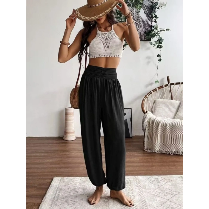 Kadın Yüksel Bel Yoğun Büzgü Detaylı Aerobin Pantolon