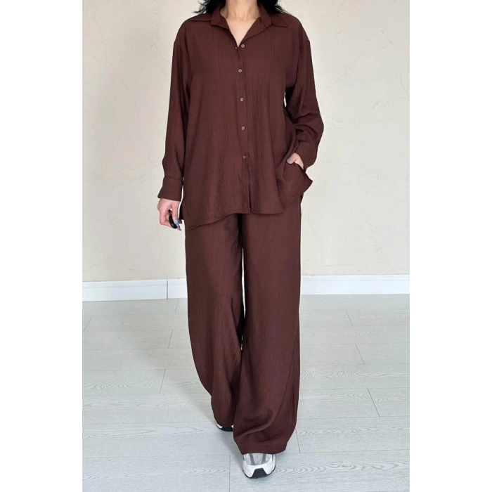 Kahverengi Alice Gömlek Ve Bol Kesim Pantolon Takım