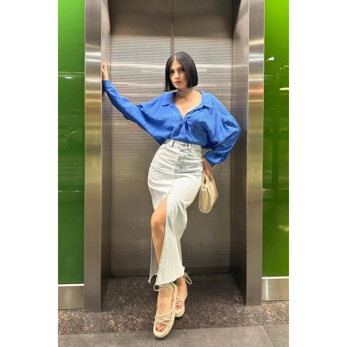 Kar Yıkama Yırtmaçlı Kot Etek