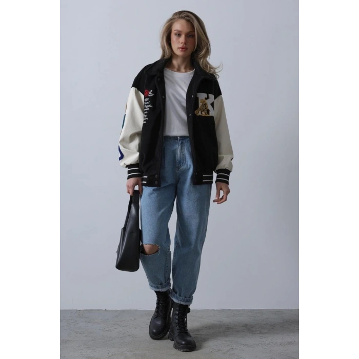 Kaşe Biker Ceket - Siyah