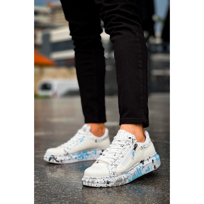 KB-02  Kuback  Bağcıklı Crocodile Beyaz Mavi Günlük Erkek Ayakkabı