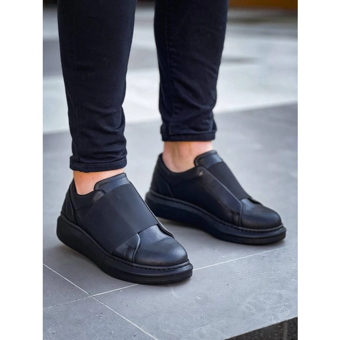 KB-040  Kuback  Siyah Cilt Siyah Yüksek Taban Lastikli Günlük Erkek Ayakkabı