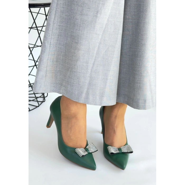 Keana Yeşil Cilt Topuklu Ayakkabı