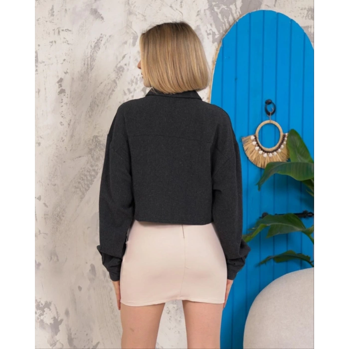 Kemer cepli keten crop gömlek siyah s255350