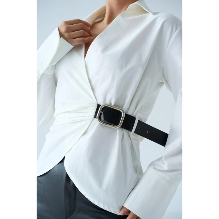 Kemerli Gömlek - Ekru