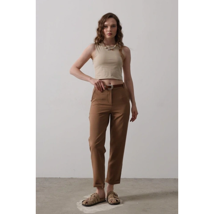 Kemerli Havuç Pantolon - Taba