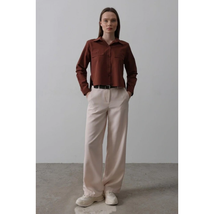 Kemerli Palazzo Pantolon - Pudra