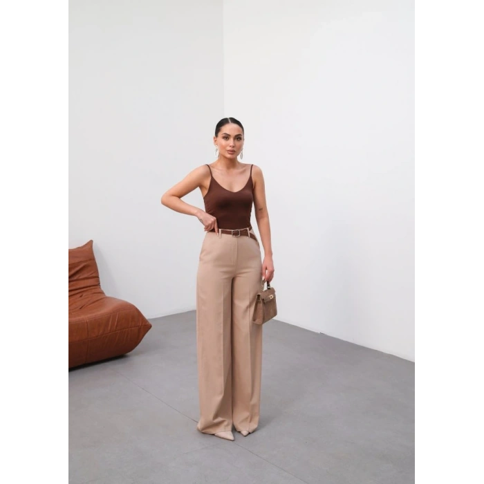 Keten Kemerli̇ Ve Dökümlü Palazzo Pantolon (Kemer Dahi̇l)