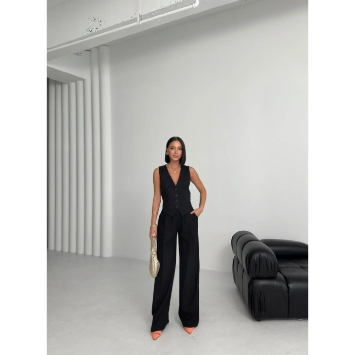 Keten Sirti Çapraz Geçi̇şli̇ Cepken Pantolon Takim