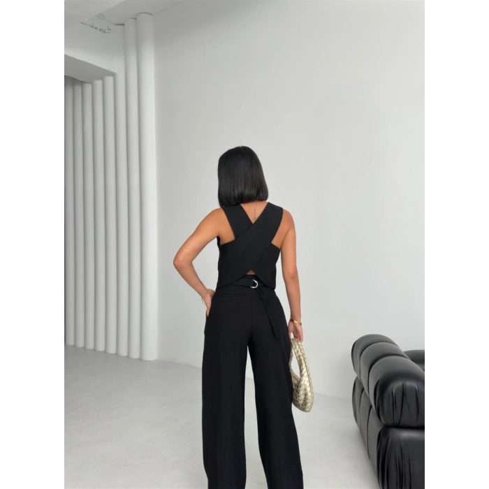 Keten Sirti Çapraz Geçi̇şli̇ Cepken Pantolon Takim