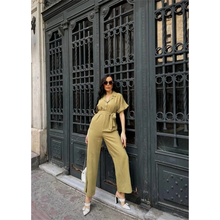 KETEN TULUM BEL BAĞLAMA DETAYLI - Yeşil