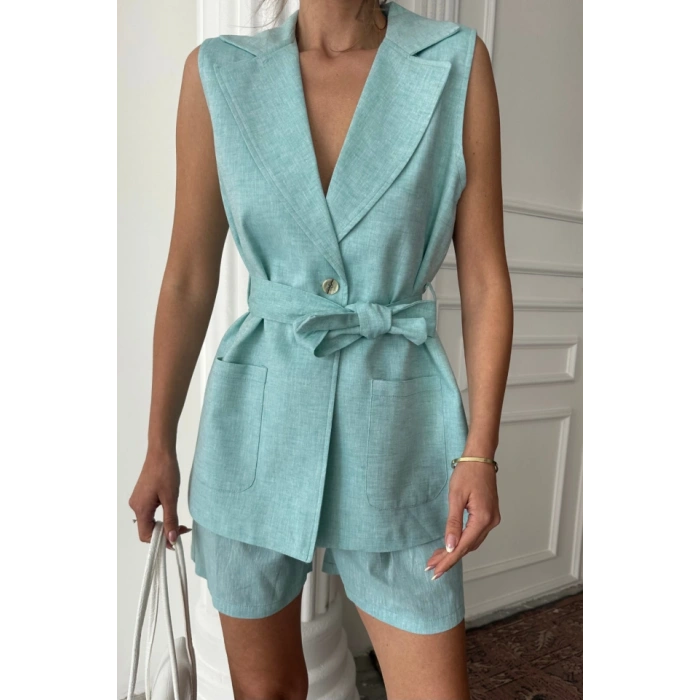 KETEN YELEK - ŞORT TAKIM - Mint