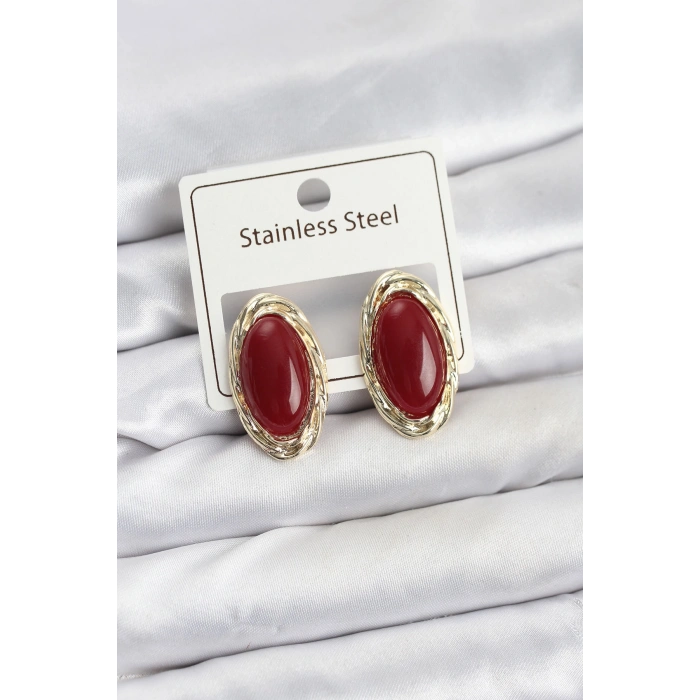 Kırmızı Badem Model Vintage Kadın Küpe