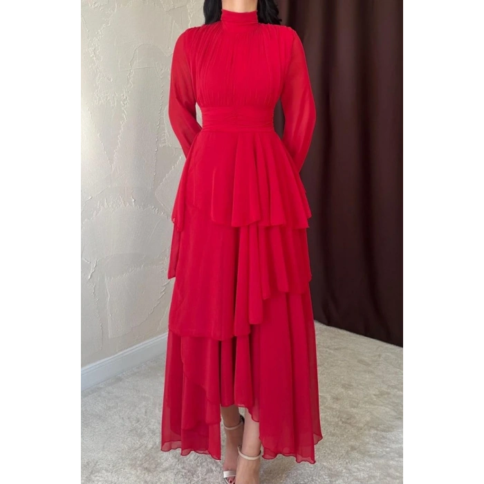 Kırmızı Bel Detaylı Elbise