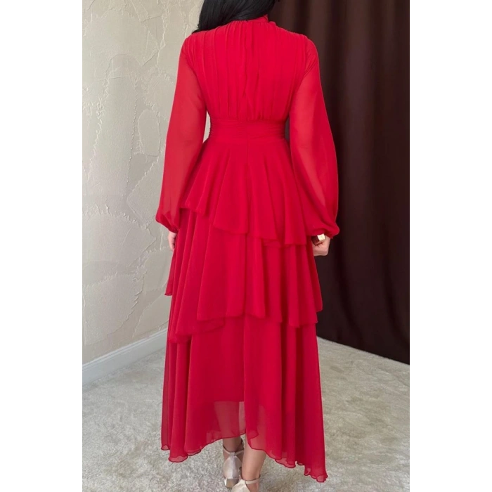 Kırmızı Bel Detaylı Elbise