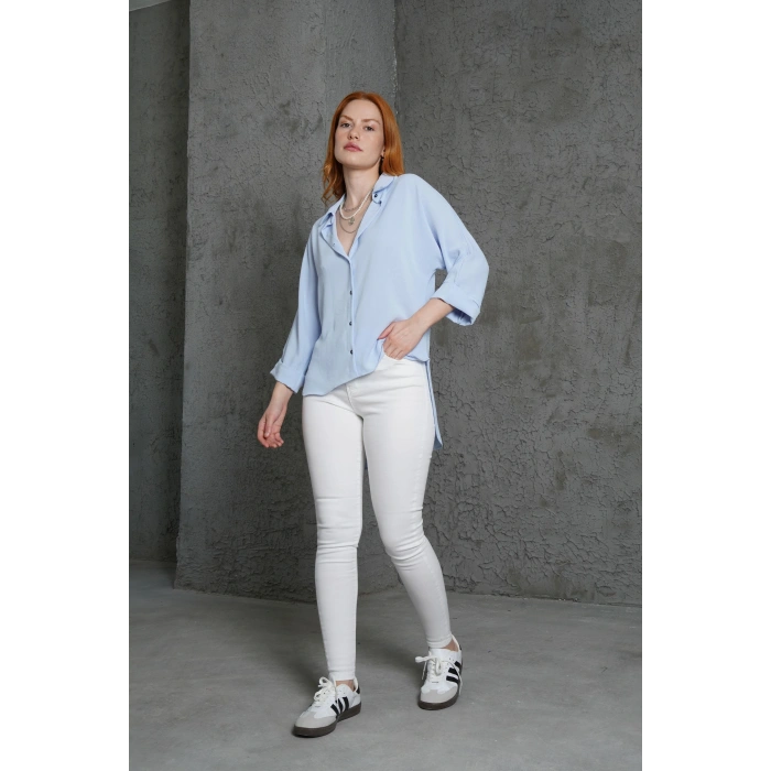 Kol Katlama Detaylı Bebe Mavi Gömlek