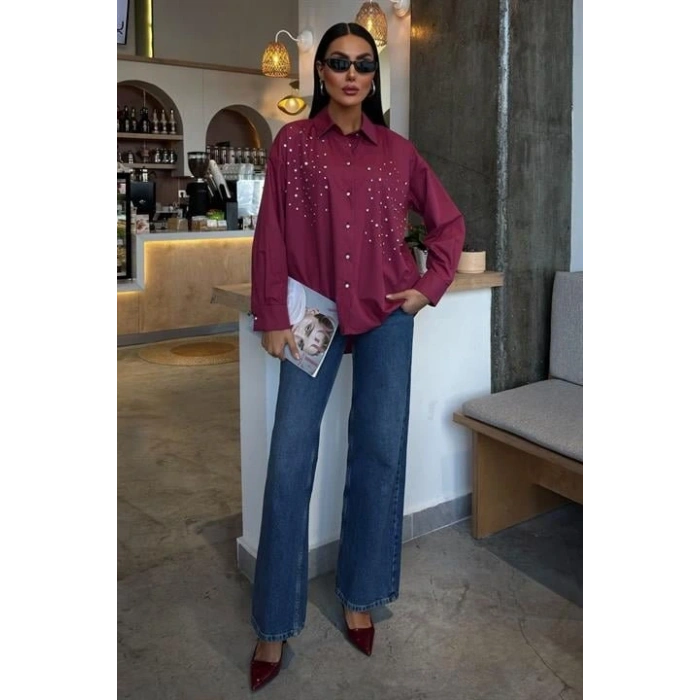 Kristal Taş Çakımlı Poplin Gömlek 3413