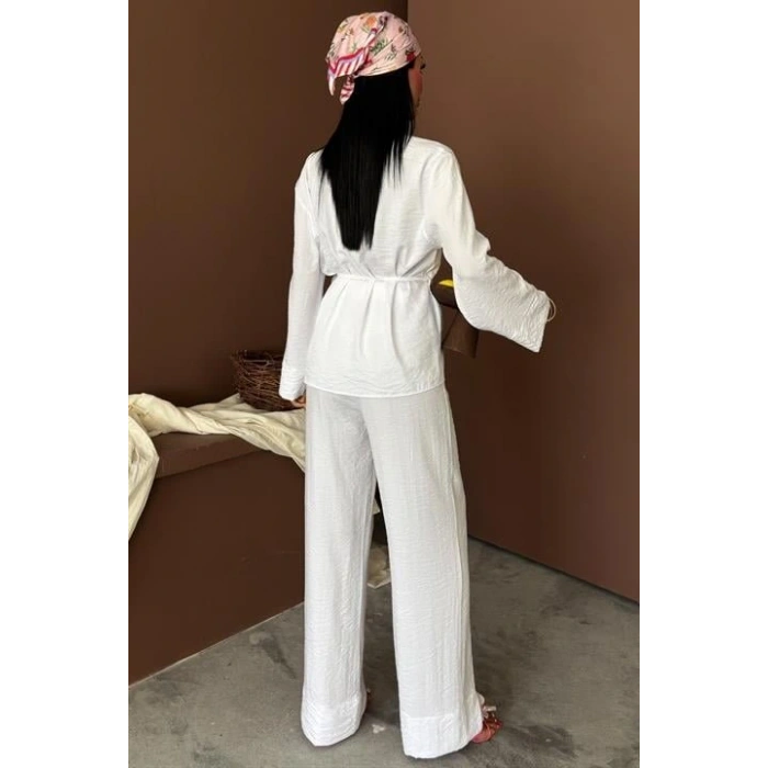 Kruvaze Model Klasik Pantolonlu Çupra Keten Takım 10191