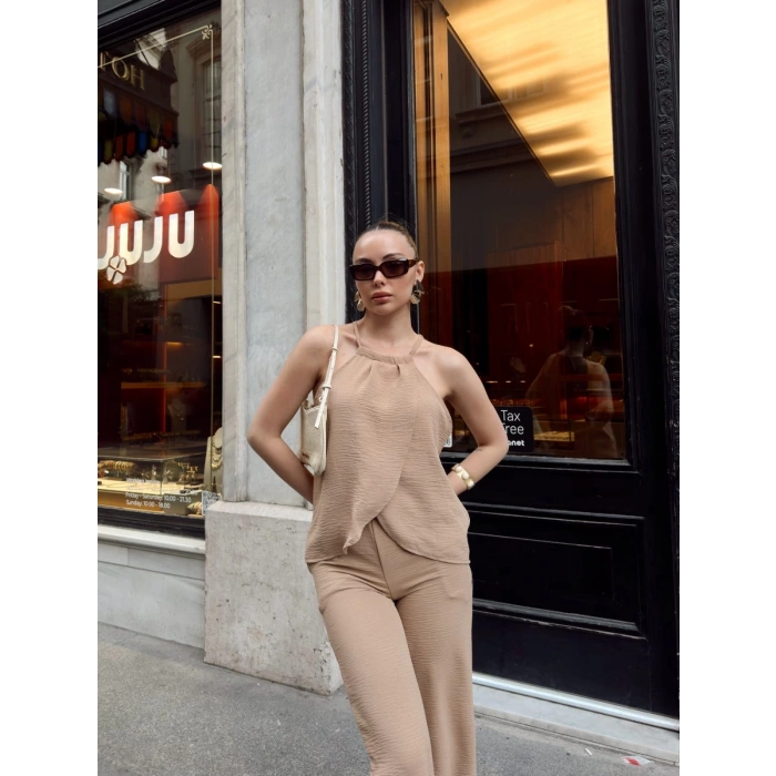 Kruvaze takım ayrobin bej s054