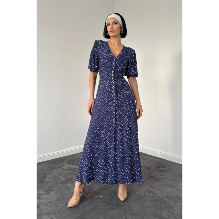 Lacivert Arka Ve Bel Ucu Gipeli Elbise