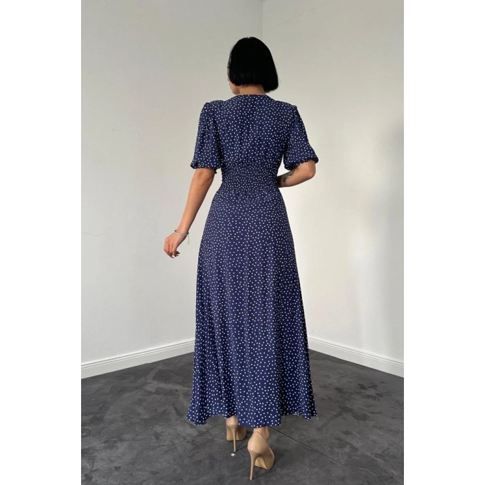 Lacivert Arka Ve Bel Ucu Gipeli Elbise