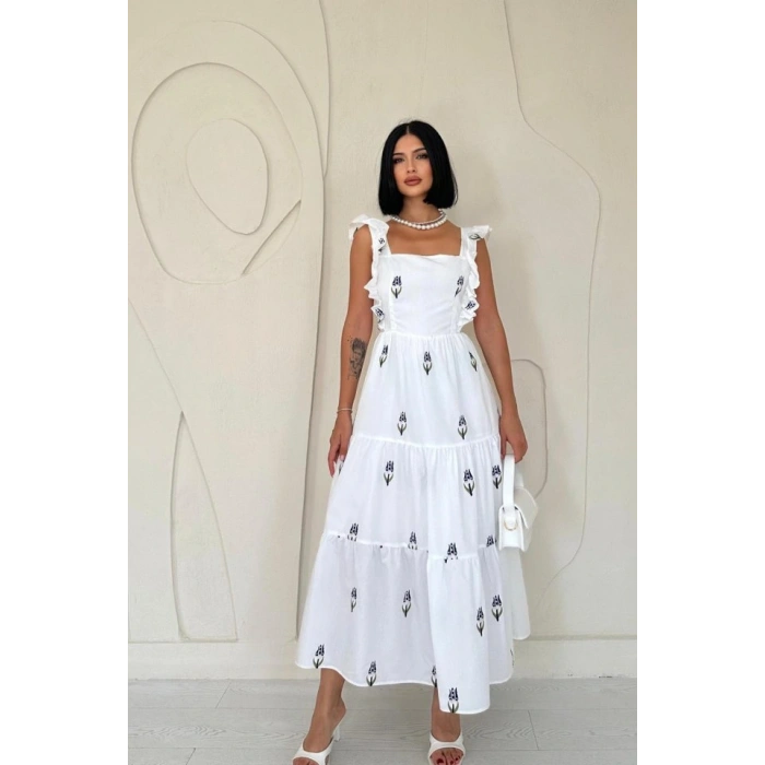 Lacivert Sıfır Kol Fırfırlı Elbise