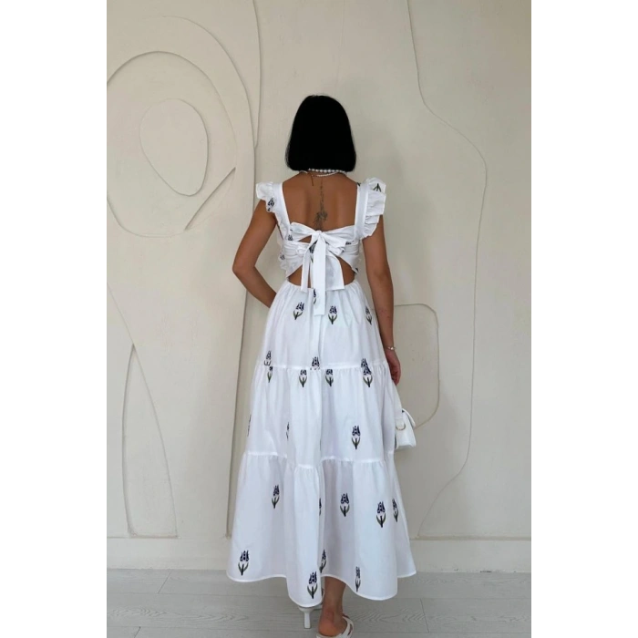 Lacivert Sıfır Kol Fırfırlı Elbise