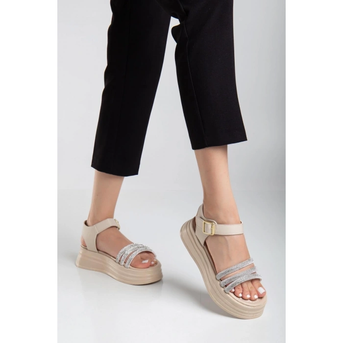 Lalen Bej Cilt Kemerli Sandalet