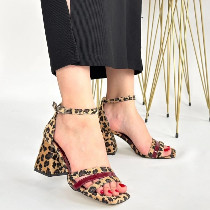 Lanja Leopar Süet Bordo Rugan Detaylı Ayakkabı