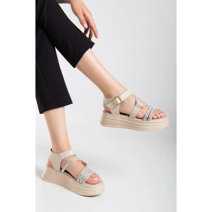 Lenda Bej Cilt Kemerli Sandalet