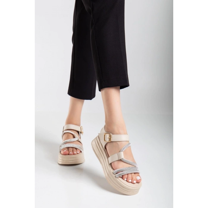 Lenda Bej Cilt Kemerli Sandalet