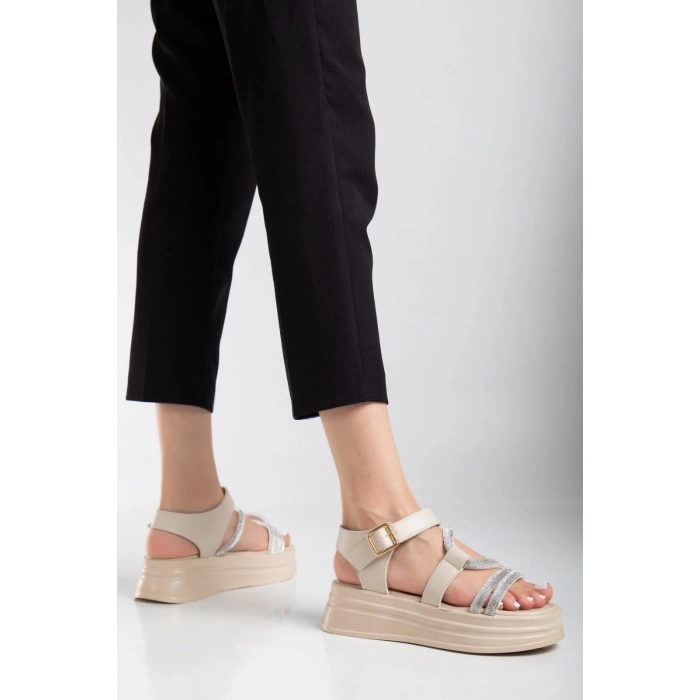 Lenda Bej Cilt Kemerli Sandalet