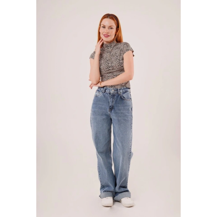 Leopar Desen Kısa Kollu Basic T-Shirt