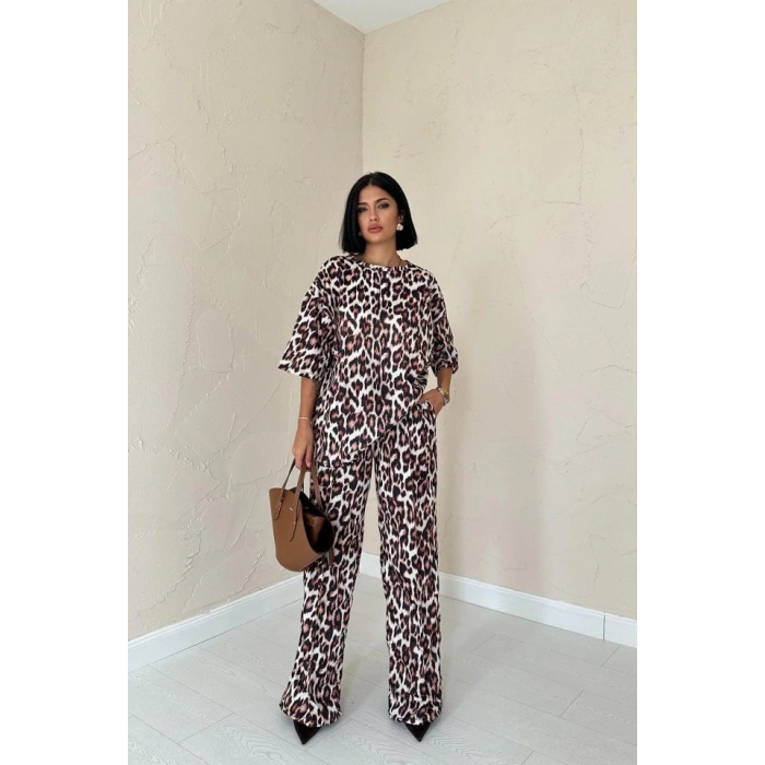 Leopar T-Shirt Ve Pantolon Takım